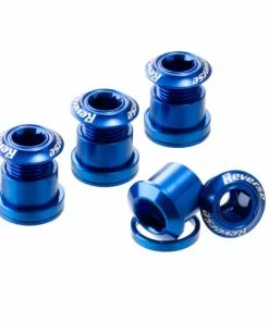 Reverse, Kettenblattschrauben SET, Aluminium, 4 Schrauben, 4 Muttern, 4 Unterlagscheiben 2mm, Dunkel Blau