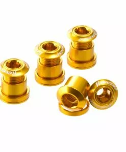 Reverse, Kettenblattschrauben SET, Aluminium, 4 Schrauben, 4 Muttern, 4 Unterlagscheiben 2mm, Gold
